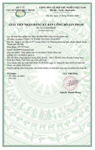 giấy chứng nhận choles dios 
